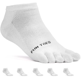 Fun dedos de los pies de las mujeres Algodón Toe socks-breathable-6 pares pack-size 9 – 11-lightweight, color Blanco, talla 9-11