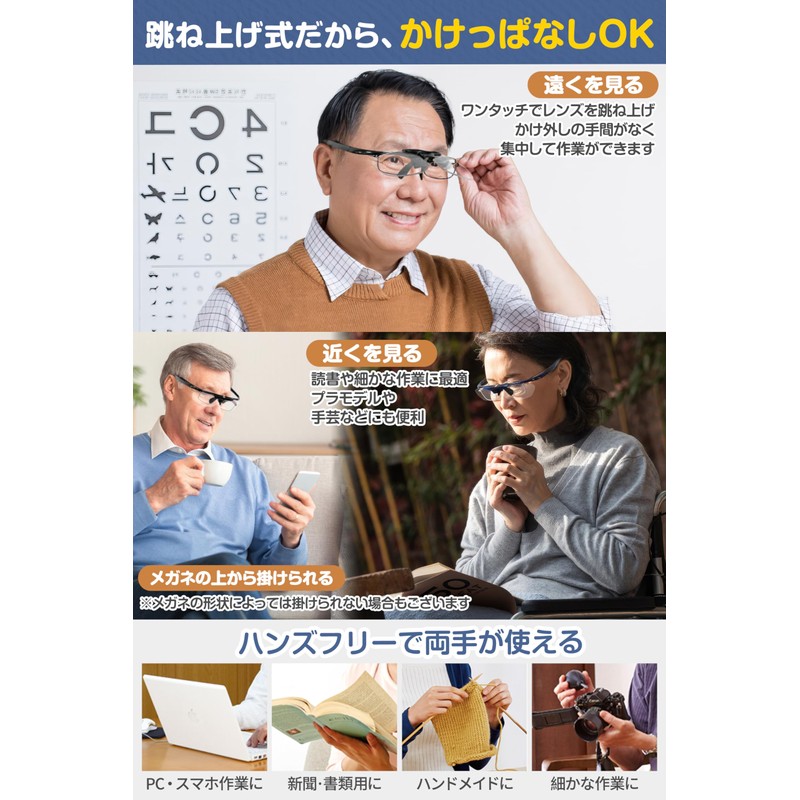 Gokei Magnifying Glasses, Flip-up Magnifying Glasses, Blue Light Cut, Magnifier,