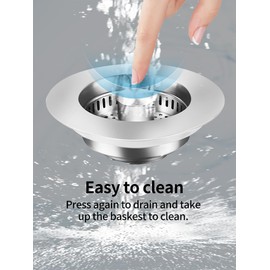 BAOLEXIN Upgraded 3 in 1 Kitchen Sink Drain Strainer -Steel Sink Stopper, Anti-Clogging Sink Food Catcher Basket, Fast Drainage Odor Filter Sink Plug for US Standard 3 1/2 inch