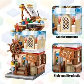 FULHOLPE Street View Nautical House Building Blocks, 380Pcs Architecture Model Modular House Building Sets NOT Compatible with Major Brands