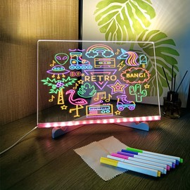 LED Note Board with 7 Colors LED Drawing Board with Stand Light Up Dry Erase Board Acrylic Include Adapter for Kids, Room/Store/Office/Festival/Gift(11.7"x15.8")