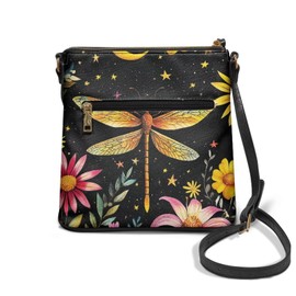 HUGS IDEA Dragonfly Hobo Bag for Women Vintage Crossbody Purse with Zipper Pockets Large Size Shoulder Bag for Lady Bucket Purse Fashion Crossbody Messenger Bags for Travel Work