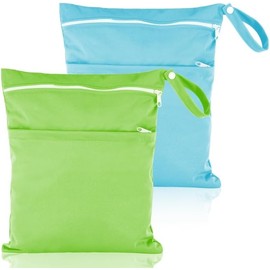 Surviguard Pack of 2 Wetbag Cloth Nappies, Wetbag Nursery, Wet Bag, Reusable, Wet and Dry Changing Bags with Zip for Toddler Nappies, Travel, Beach and Pool, Pure Colour, colourful, cute