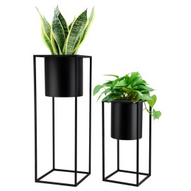 Set of Two Empty Tall Planters With Stand Matte Black Planter Detachable Pots for Balcony Home Decorcolor: Black, Size: 1L