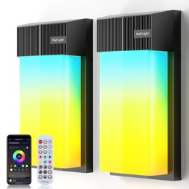 OIYN Smart Outdoor Wall Light, RGBWW LED Porch Light with 30 Scene Modes, 1500LM, IP65 Waterproof, DIY Color-Changing Wall Lamp for Garden, Patio, Christmas and Holiday Decorations – 2 Pack