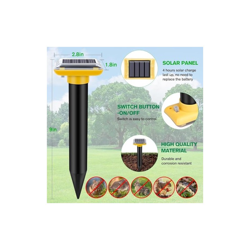 Ultrasonic Mole Repellent Outdoor, 6 Pack Gopher Repellent Solar-Powered for