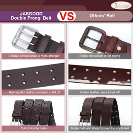 JASGOOD Double Prong Belt for Men, Mens Casual PU Leather Belt Work Belts for Jeans Pants(Coffee, Suit for Waist Size Below 45")