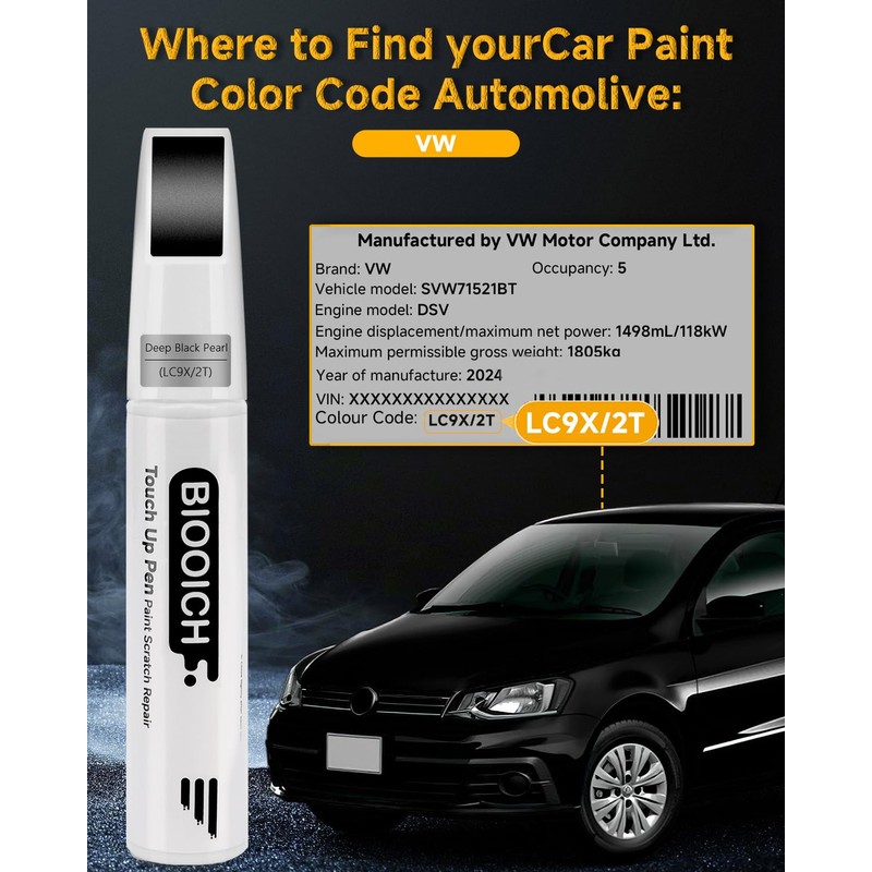 Deep Black Pearl LC9X/2T Touch Up Paint Pen for VW