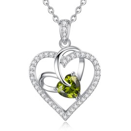 CDE Necklace Women's White Gold Heart Chain Copper Birthstone Gifts for Her Mother's Day Birthday Valentine's Day Christmas for Women Mum, Copper, Zircon