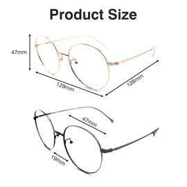 2-Stück Blaulichtfilter Brille,Fake Brille Schwarz,Runde Brille Ohne Stärke,Fake Glasses,Fensterglas Brille Damen,Herren,Kinder,Erwachsene Accessoires,Damen Herren,Klein Metal,Durchsichtig,Gold