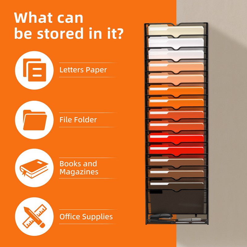 SUPEASY 16-Tier Hanging Wall File Holder Organizer for Papers, Folders,
