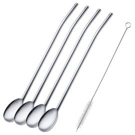 Westmark Straw Spoon, 4 Spoons + 1 Cleaning Brush, Reusable, Stainless Steel, Silver, 62712260