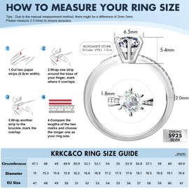 KRKC&CO Engagement Ring Women's Moissanite Rings, 0.5/1/1.5 Carat Diamond Solitaire Ring, VVS1 D Colour, 925 Silver White Gold Wedding Ring, Engagement Anniversary Gift for Women, Silver, Moissanite