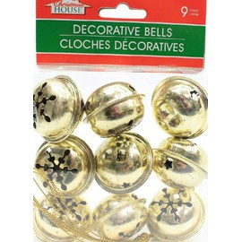 (Pack of 2) 9 Large Christmas House Aged Finish Snowflake Cutout Jingle Bells (Gold)