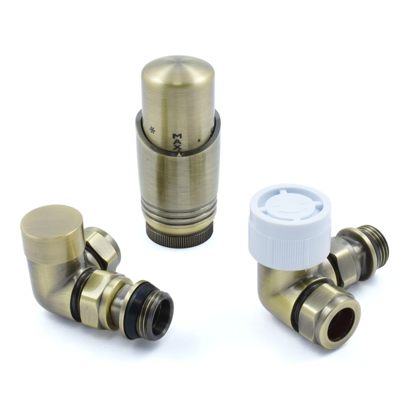 Thermostatic Radiator Valve Corner TRV – Zeta (Antique Brass)