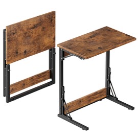 Tatub Folding TV Tray Table Set of 2, 24" Wide C-Shaped End Table for Couches, Small Sofa-Side Laptop Desk with Metal Frame for Living Room, Bedroom, Brown