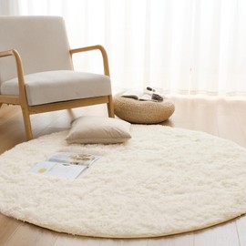 Housecover Rug, Carpet, Shaggy Rug, Round, Rug, Diameter 47.2 inches (120 cm), Anti-Slip, Washable, Dust Mites, Antibacterial, Odor Resistant, Comfortable for All Seasons, Floor Heating, Hot Carpet,