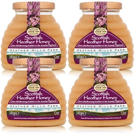 Heather Hills Farm Raw Scottish Heather Honey -12oz/340g (Pack of 4) | Scotland Pure & Natural Wildflowers Honey | Unfiltered & Unpasteurized Golden Honey