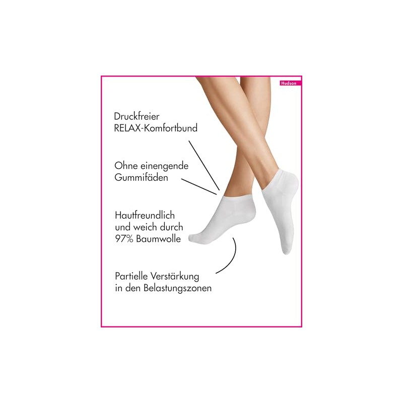 Hudson Relax Women's Trainer Socks Cotton Skin-friendly, White 0008