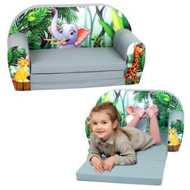 Delsit Toddler Sofa & Kids Couch - 2 in 1 Foldable Soft, Comfy Couch & Furniture with Washable Cover - Durable & Lightweight Design - Perfect for Playrooms, Bedrooms & Nurseries | (Adorable Elephant)