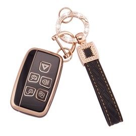 Koaudb Car Key Cover for Land Rover LR4, Range Rover Sport, Evoque; Jaguar XF, XE, XJ, XJL, F-pace, 5-Button Key Shell, TPU Key Case with Leather Tag Key Ring (BP-Rov)