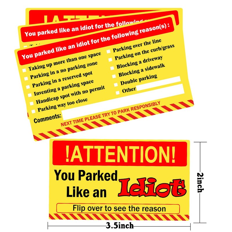 You Parked Like an Idiot Business Cards 3.5"x2" Writable Bad