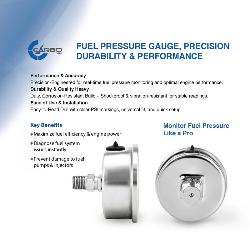 CARBO Instruments 1-1/2" Fuel Pressure Gauge, Stainless Steel Case 304,