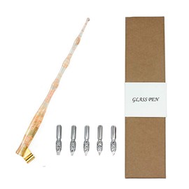 Hillento Resin Calligraphy Nib Pen Point Holder, Oblique English Calligraphy Pen Nib Holder with 5 Flat Nibs, Cherry Pink