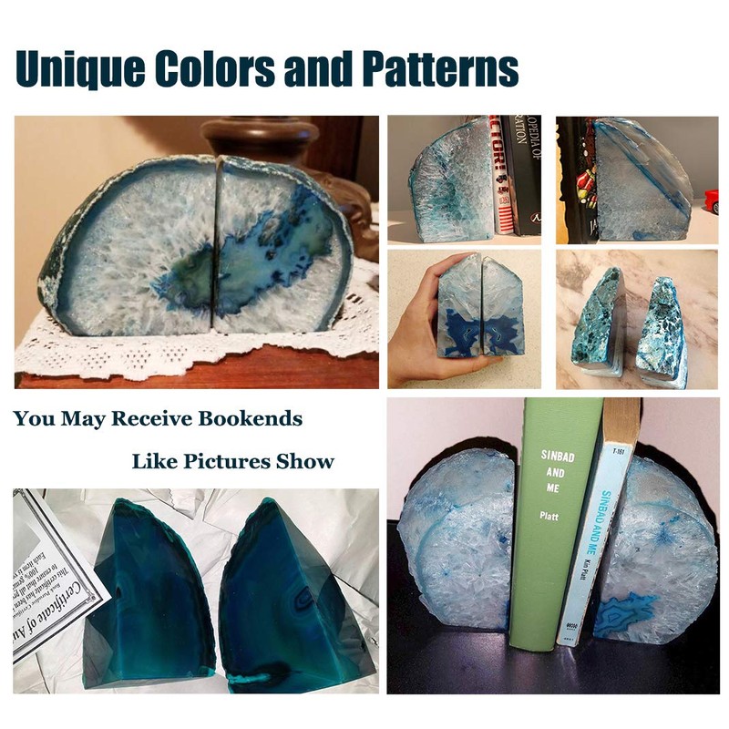 AMOYSTONE Agate Geode Bookends Heavy Duty Stone Book Ends Decorative