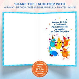 Decorably Blue Foiled 5x7in Individual Humorous Bird Birthday Card with Colorful Cutouts, A Birthday Card for a Bird Lover Set with Envelope and Stickers, with Printed Message Inside