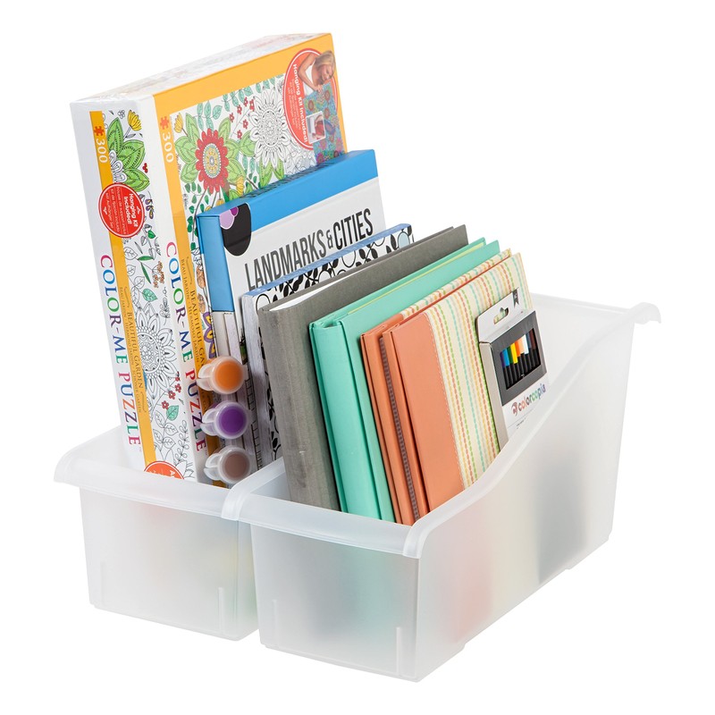 IRIS USA Plastic Book Bin Magazine Holder, 8-Pack, Vertical Standing