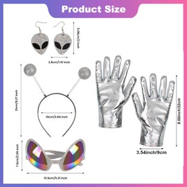 FACATH Silver Alien Costume Headband & Rainbow Lens Glasses Gloves Earring