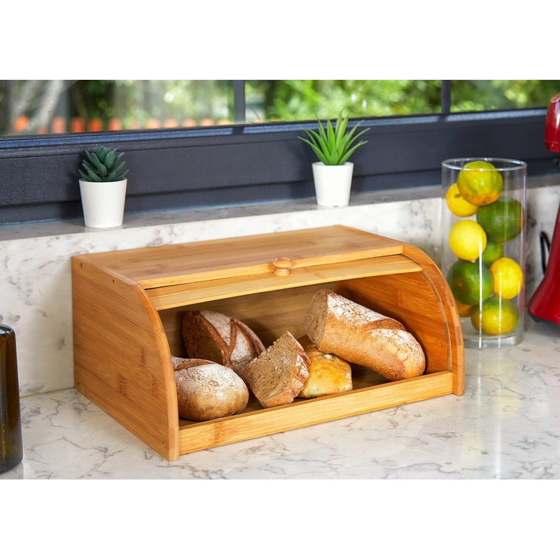 ROYALHOUSE Natural Bamboo Roll Top Bread Box Kitchen Food Storage