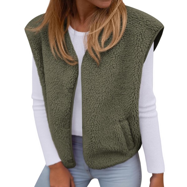 KIRUNDO Women's Fall Winter Fleece Vest 2025 Trendy Sleeveless Sherpa