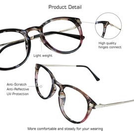 VisionGlobal Blue Light Blocking Glasses for Women, Anti Eyestrain, Computer Reading, TV Glasses, Stylish Oval Frame, Anti Glare (Blue Floral, 1.75 Magnification)