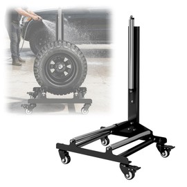 Tyre Rack Cleaning Stand Car Tyre Stand Garage Accessories for Cleaning and Polishing Tyres, Load Capacity 50 kg, 58 x 36.5 x 89 cm (Silver) (Black with Rollers)