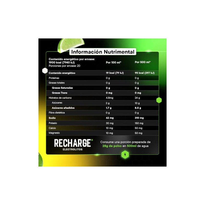 Better Recharge Plus Electrolitos 25g Carbohidratos 50mg Cafeína Polvo Porciones