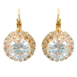 Navachi 18k Gold Plated Circle White Zircon White Crystal Hoop Az2612e Leverback Earrings