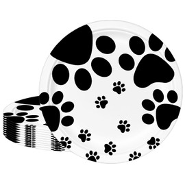 16Pcs Dog Paw Print Party Paper Plates 7" Jungle Animals Round Dinner Plates Dog Paw Texture Theme Party Plates for Baby Shower Kids Jungle Safari Zoo Animal Theme Birthday Party Decorations