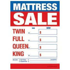 Retail Merchandising Signs LLC T50MAS Furniture Mattress Sale Twin-Full-Queen-King - Slotted Sale Tags - 5" x 7" (100 Pack)