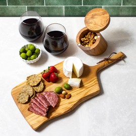 Rock & Branch Olive Wood Serving Paddle, Wood Cutting Board with Handle for Kitchen and Charcuterie Boards