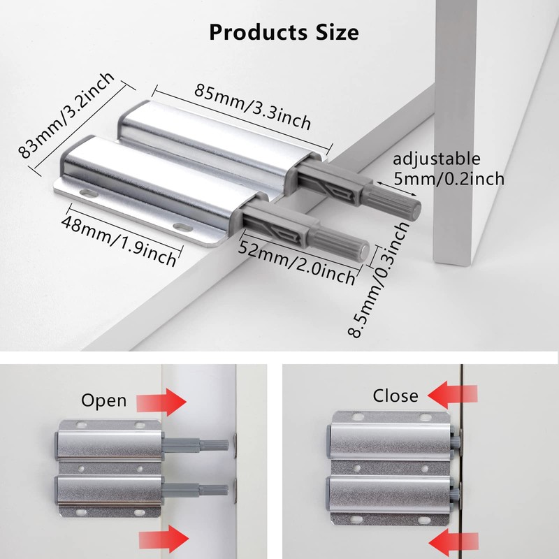 Double Push to Open Door Latch, 2 Pack Magnetic Push