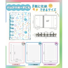 A7 Size Binder Transparent Seal Pad [Main unit + 20 refills + 2 dedicated sticker backing + 2 pocket with zipper + 1 woven key chain] Clear Binder Seal Notebook 6 Holes for Storage Pushing Goods PP