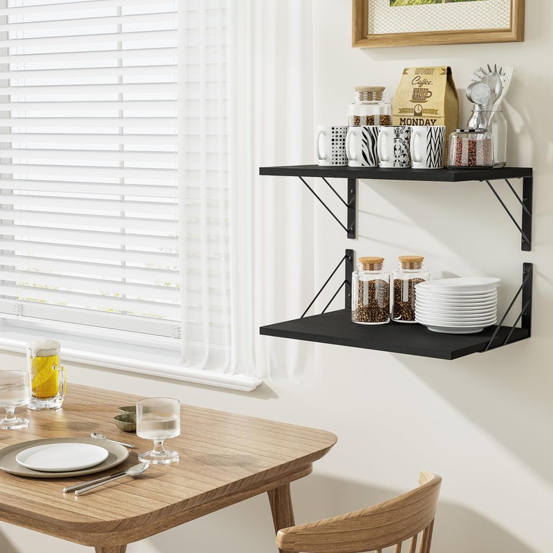 Love-KANKEI Wide Deep Floating Wall Shelves Set of 2,16"x12",Wood,Black