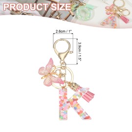 PATIKIL Alphabet Initial Letter Keychain, Resin Cute Keychains with Tassel Butterfly Letter K Pendant Charm for Women Key Purse Handbag Bag Accessories, Pink