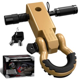 AUTMATCH Shackle Hitch Receiver 2 Inch - 3/4" D Ring Shackle and 5/8" Trailer Hitch Lock Pin, 45,000 Lbs Break Strength Heavy Duty Receiver Towing Kit for Off-Road Vehicle Recovery, Gold