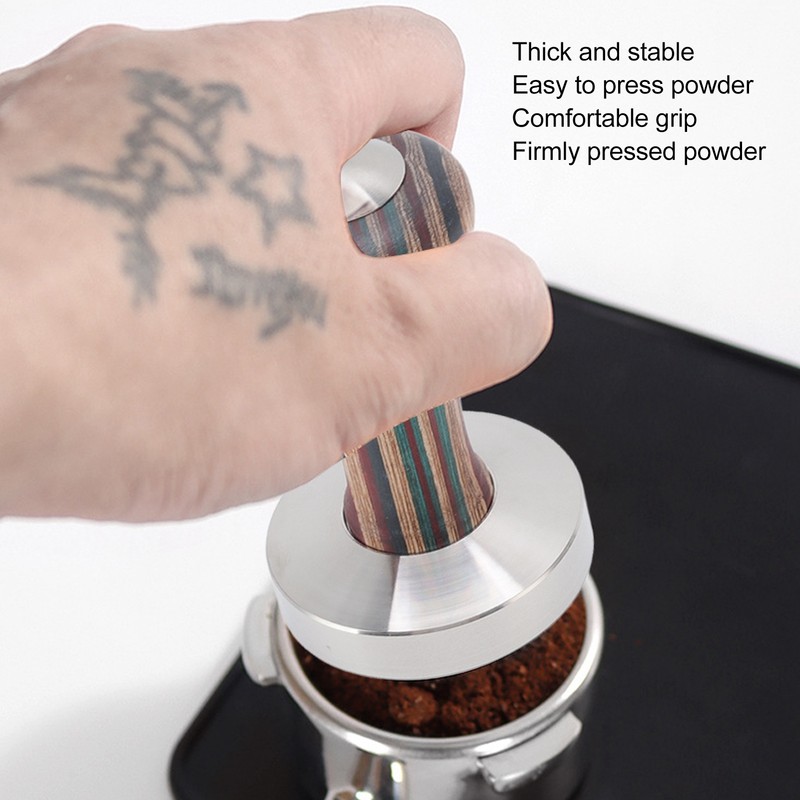 Colorful Wood Coffee Flat Tamper Stainless Steel Base Powder Hammer