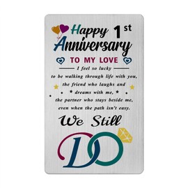 iyaone 1st Wedding Anniversary Card Gifts - Stainless Steel Laser Engraved Wallet Insert - We Still Do - Romantic 1 Year Anniversary Card for Husband or Wife