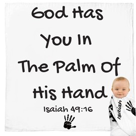 Kemina Blankets Organic Baby Swaddle Blanket for Baby Boy Girl, Newborn Nursery Blankets, Silky Bamboo Muslin Receiving Blanket, Baptism Gifts for Boys and Girls Baby Shower,47x47 ,Isaiah 49:16