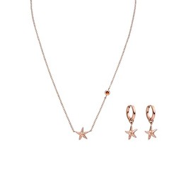 Purelei® Beach Star Set - Filigree Necklace & Hoop Earrings with Starfish Pendants & Coral Gemstone, 18K Gold Plated Stainless Steel Jewellery Set Jewellery for Women, Stainless Steel, Agate